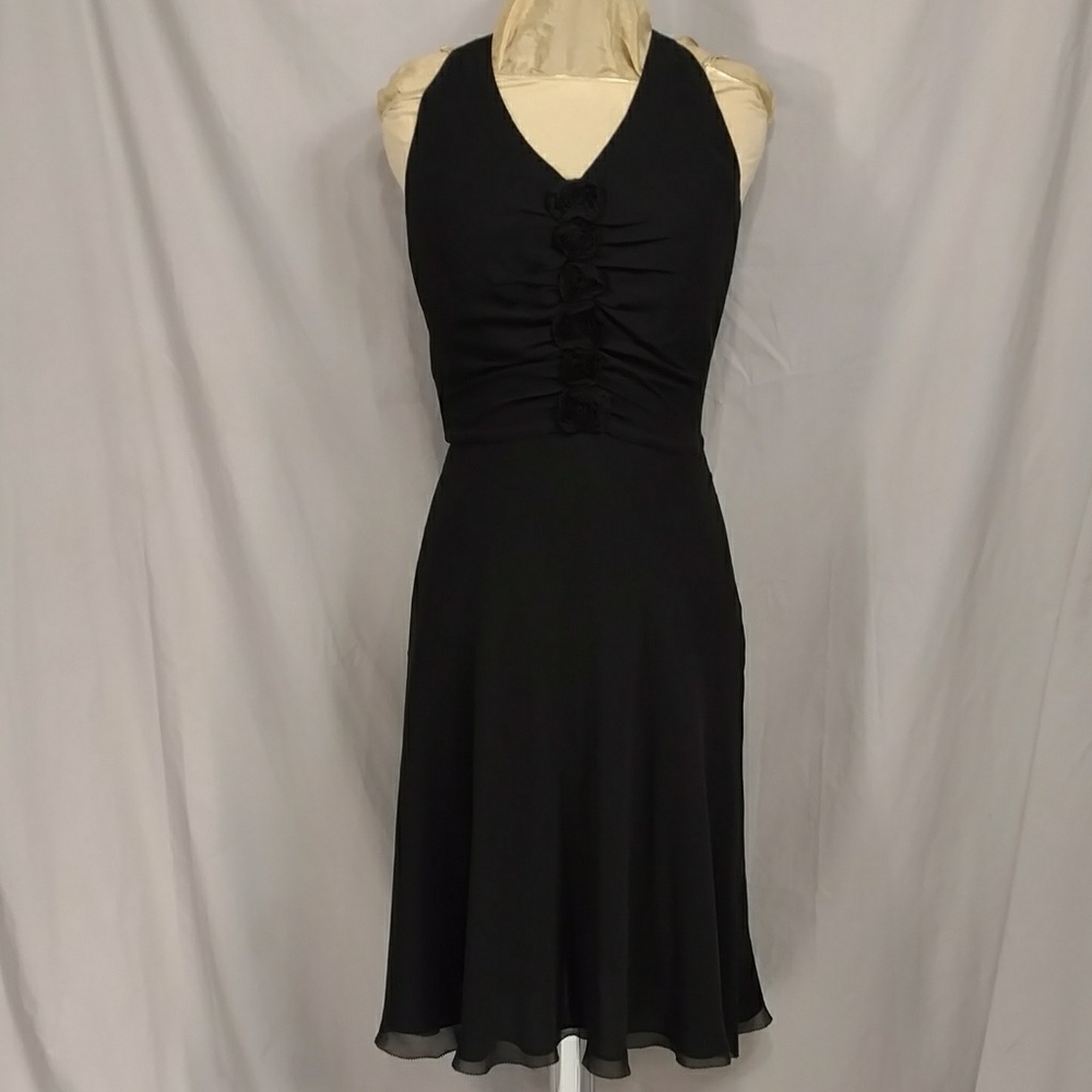 Black Silk Party Dress Bias Cut Feminine Flattering Midi  Quality by Ann Taylor